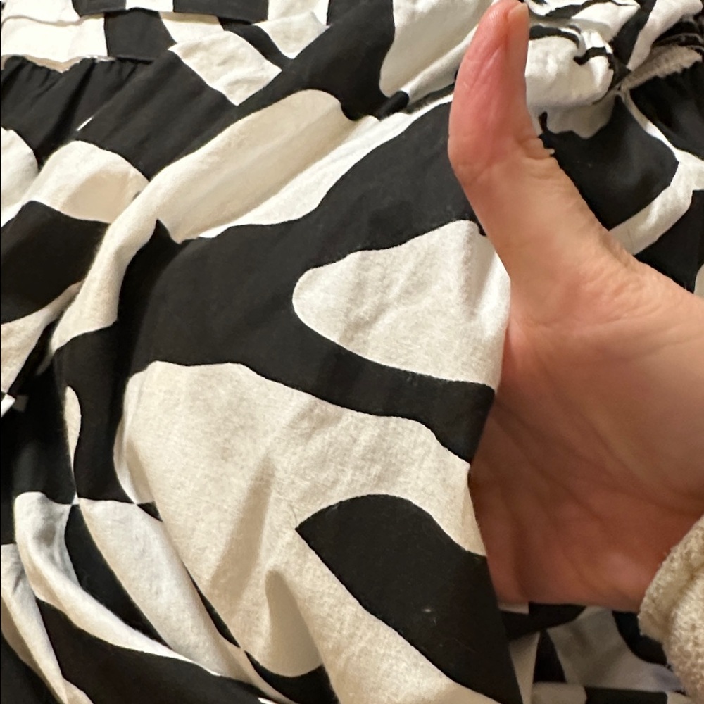 Japna Black White Puff Sleeve Maxi Dress Smocked Back Large Floral Print Pockets - Picture 9 of 11